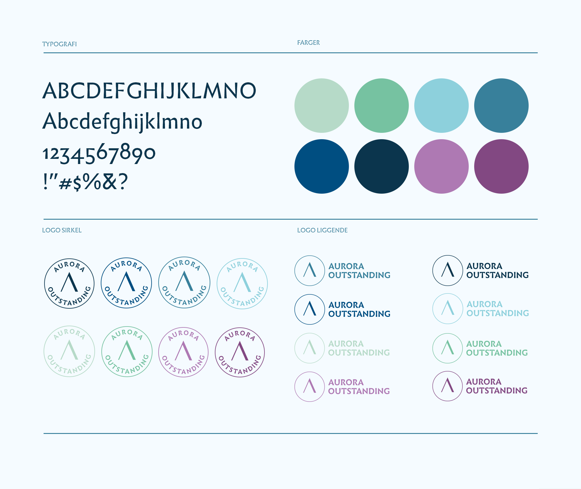 Aurora Outstanding Visuell identitet med logo, typografi og farger